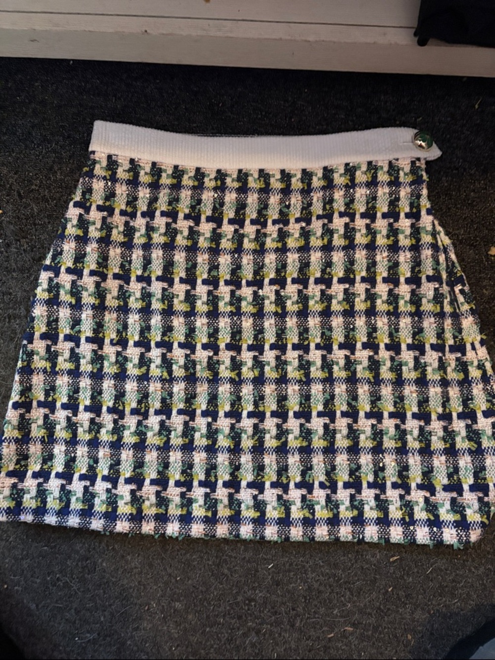 kate spade Navy, White & Green Tweed Mini Skirt